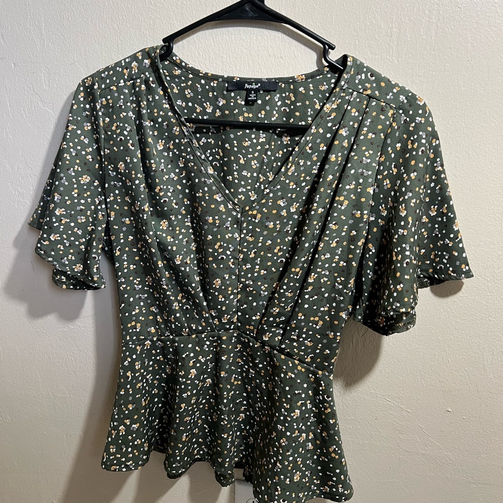 Olive green top with flare waist size S